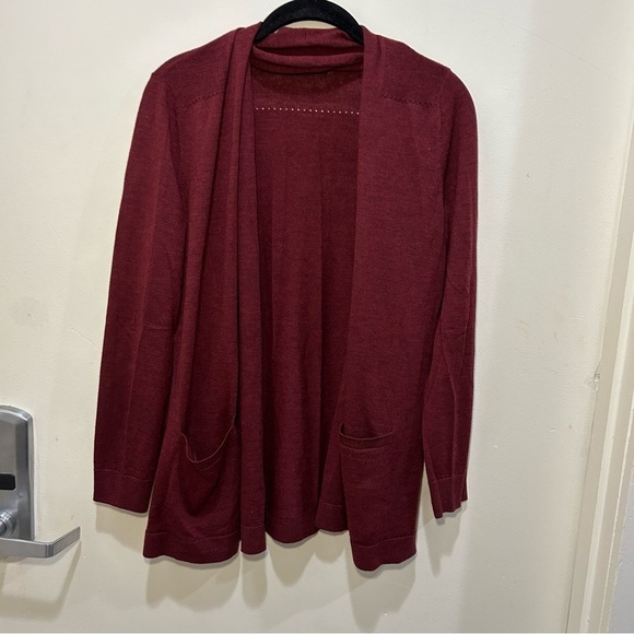 Talbots Pure Merino Wool Red Open Front Cardigan with Pockets Size Medium Petite - Picture 1 of 8